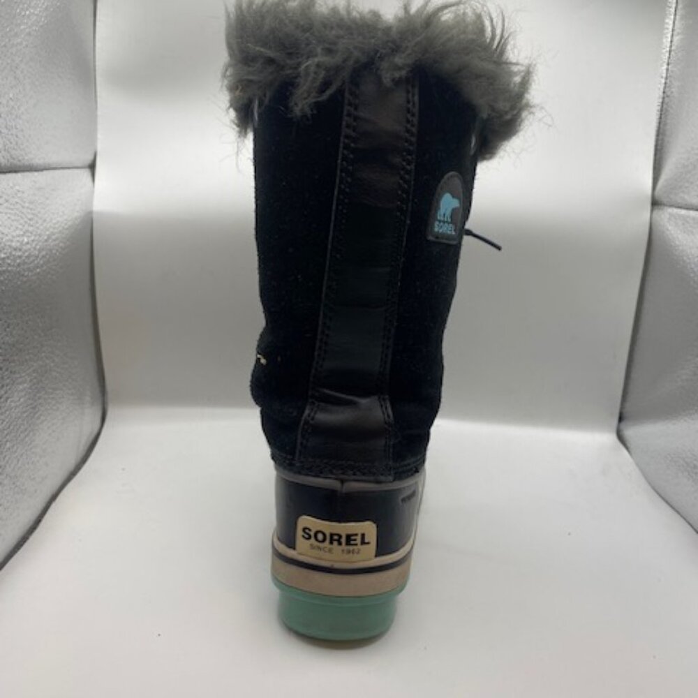 Kids SOREL black and blue lace up snow boots faux fur - Picture 10 of 13